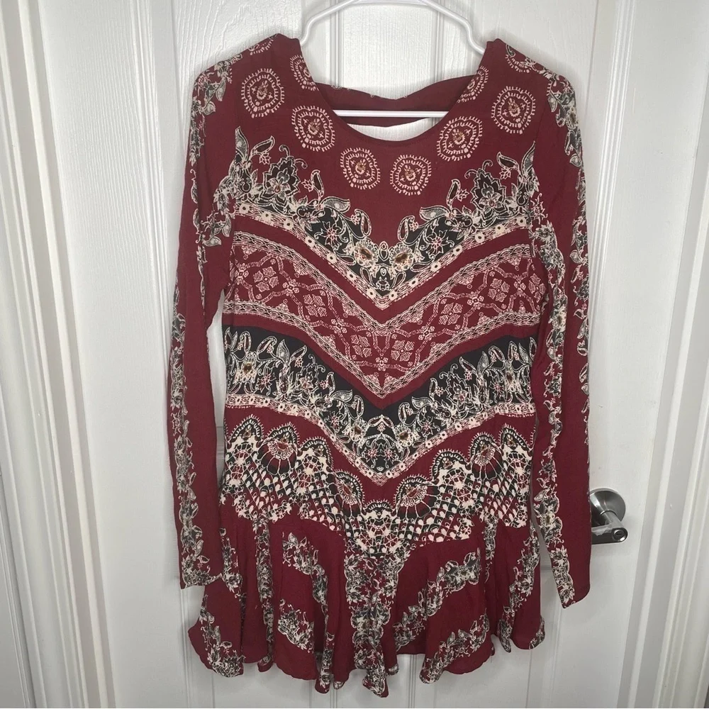 Free People Smooth Talker Tunic in Burgundy/Red S